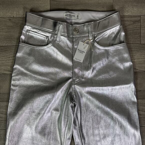 Abercrombie & Fitch The 90s Relaxed High Rise Straight Pants Silver sz 25/0 - Picture 3 of 8